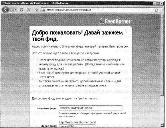 Рис 345Добавление RSSфида в FeedBumer Кроме того вы можете ввести просто - фото 156
