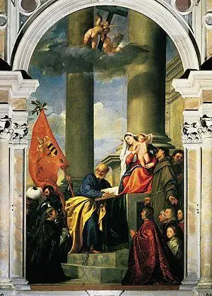 Алтарь Пезаро Венеция церковь СантаМария Глориоза деи Фрари Аллегория - фото 20
