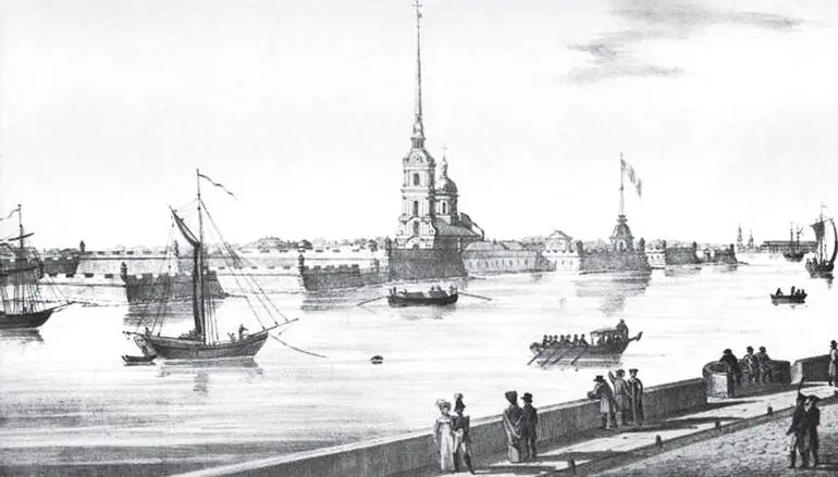 Петропавловская крепость со стороны Дворцовой набережной Литография 1822 г - фото 52