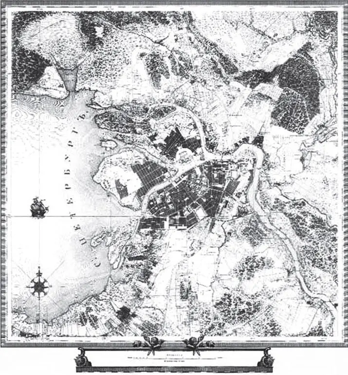 СанктПетербург на плане Шуберта 1831 г Вид арки Главного штаба Литография - фото 135