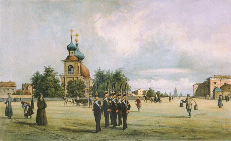 Церковь Св Троицы на Петербургской стороне Литография ФA Перро 1840е гг - фото 508