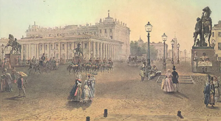 Вид Аничкова моста Худ ВС Садовников 1850е гг Рождественская елка в - фото 515