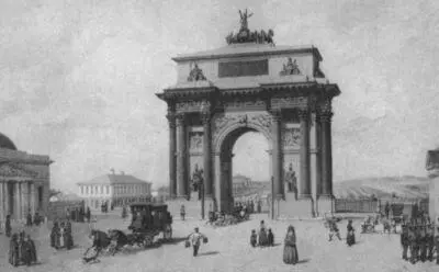 Триумфальные ворота в Москве Литография Ф Бенуа Середина XIX в - фото 38