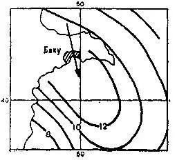 Изотахи мс средней скорости ветра на Каспийском море при возникновении - фото 1