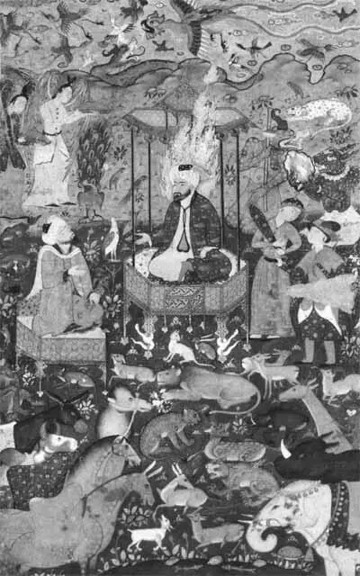 Соломон на троне среди зверей Миниатюра Персия XVI в Соломон строит храм - фото 22