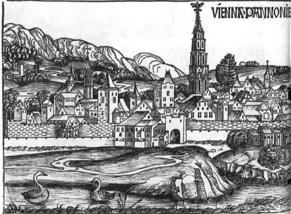Вид Вены Гравюра из Всемирной хроники Гартмана Шеделя 1493 Султан - фото 22