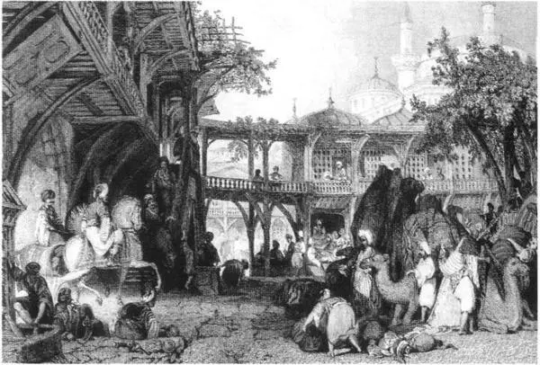 Стамбульский каравансарай Английская гравюра 1839 Борцы Турецкий рисунок - фото 59