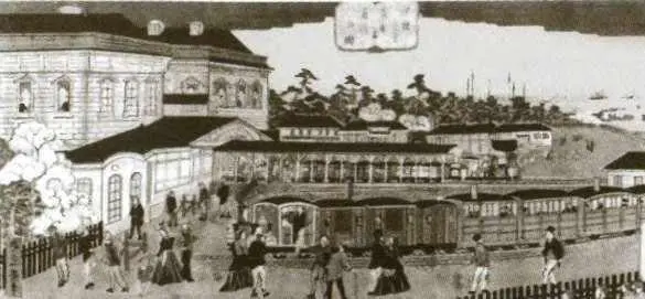 Первая линия железной дороги Токио Йокогама 1872 Вокзал Симбаси Начало XX - фото 39