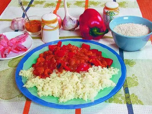 Продукты 350 г креветок 150 г риса сорта басмати 1 болгарский перец 1 - фото 323