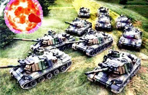 Рис 366 Слева приготовления к опыту Один из объектов испытания танк Т62 - фото 357
