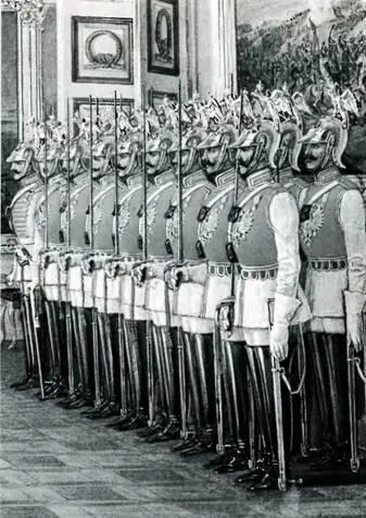 Караул лейбгвардии Конного полка в Зимнем дворце Фрагмент акварели Э Гау - фото 5