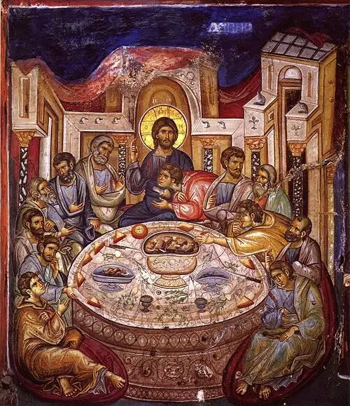 Тайная вечеря Фреска 1312 г Кафоликон Ватопедского монастыря Афон В день - фото 37