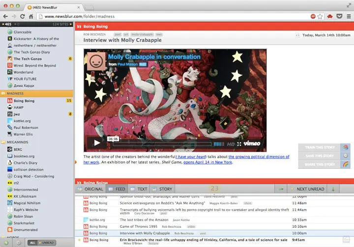 Newsblur Интерфейс Newsblur использует традиционный для почтовых клиентов и - фото 82