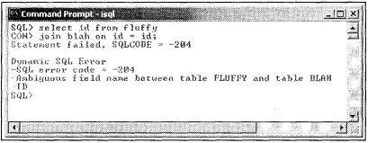 Рис 374 Пример сообщения об ошибке в isql Ошибки SQL со значением SQLCODE - фото 57