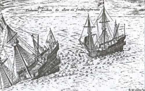 Битва СанДиего с Эендрахтом Гравюра XVIII в Флор де мар в Морском - фото 7