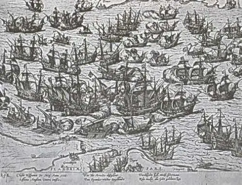 Поражение Непобедимой Армады 8 августа 1588 г Гравюра XVI в Сражение в - фото 10