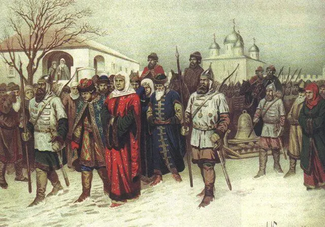 Отправка Марфы Посадницы и вечевого колокола в Москву1478 год Художник А Д - фото 3