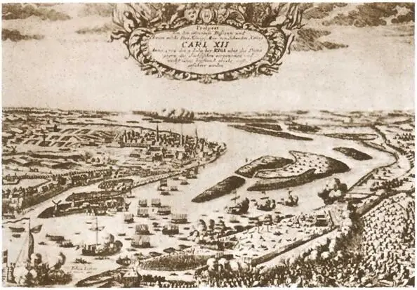 Форсирование шведской армией Двины 8 июля 1701 года Гравюра Ю Лихена - фото 29
