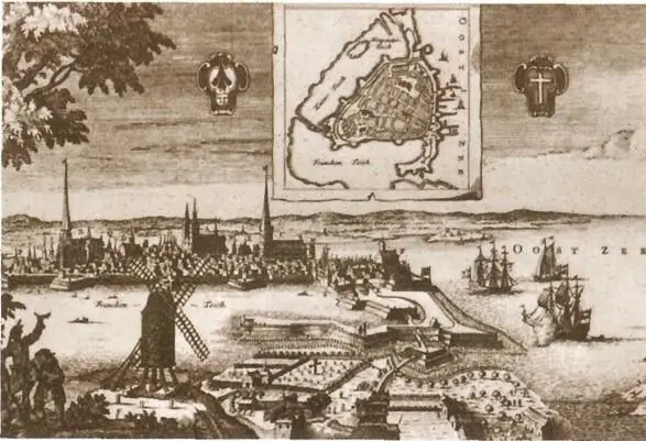 План и вид крепости Штральзунд Гравюра XVIII в Карл XII и барон Георг - фото 76
