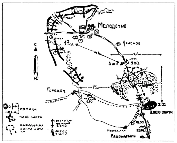 Схема боев у Молодечно Июль 1919 г По бронепоезду открыли огонь орудия и он - фото 62