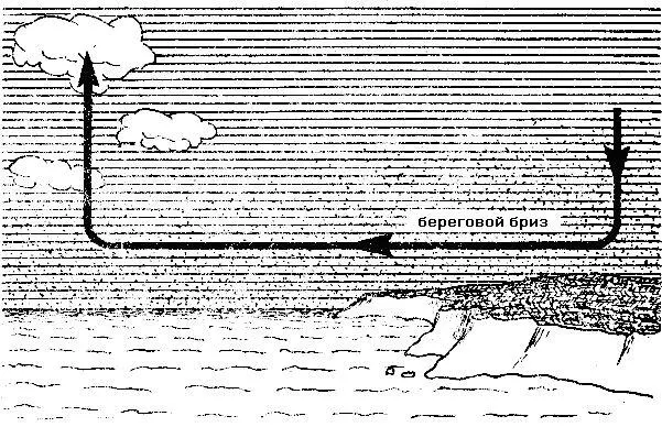 Рис 72 Береговой бриз ночью Воздух над морем охлаждается медленнее чем над - фото 76