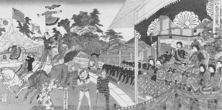 Тоёхара Тиканобу Император Мэйдзи на цирковом представлении 1886 г - фото 152