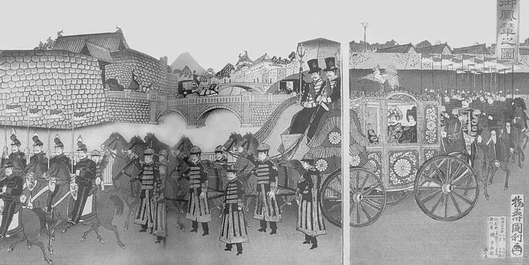 Утагава Кунитоси Императорский экипаж 1889 г На гравюре запечатлевшей - фото 170