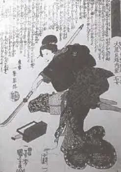 Воительница Исиё жена Обоси Ёсио с нагинатой Гравюра Утагава Куниёси - фото 5