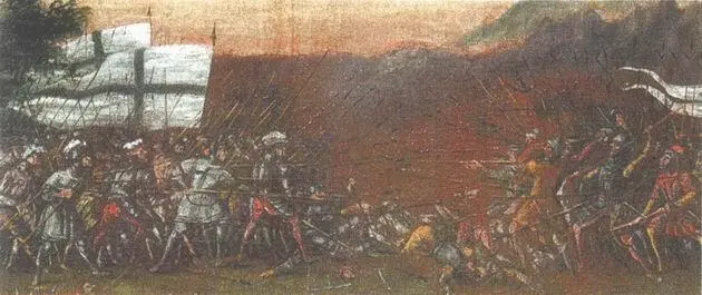 Битва крестоносцев с литвинами Фрагмент картины XVI в Поражением Витовта - фото 74