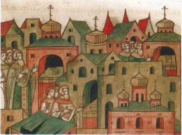 Москва в конце XIV века Фрагмент миниатюры из русской летописи XVI в Град - фото 79