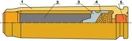 Схема патрона СП4 1 гильза 2 пуля 3 поддон 4 пороховой заряд 5 - фото 21