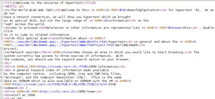 Исходники первой вебстраницы в версии 1991 года HTML с тех пор слегка - фото 76