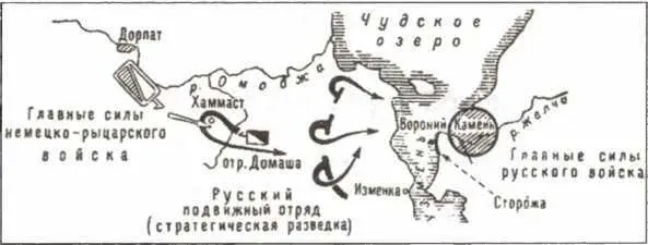 Ледовое побоище Обстановка перед началом битвы О столкновении с отрядом Домаша - фото 87