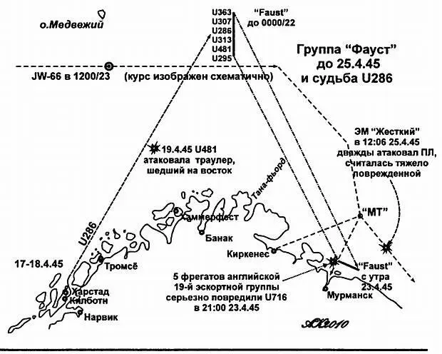 Схема 4 По немецким данным первую атаку против ПК9 провела U294 176 - фото 31