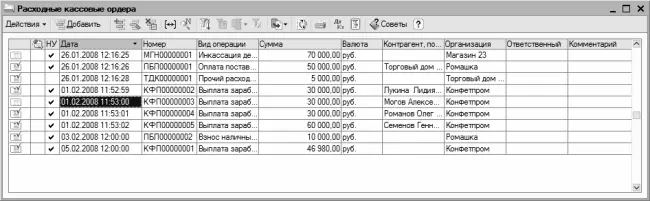 Рис 48Окно списка расходных кассовых ордеров Как видно на рисунке данное - фото 128