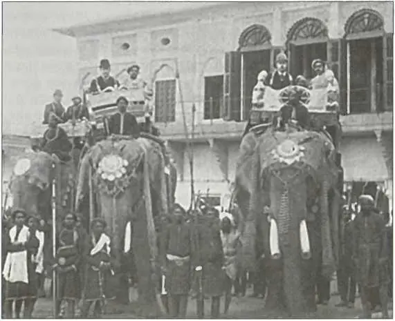 Цесаревич Николай Александрович и Георгий Греческий верхом на слонах 1890 г - фото 74