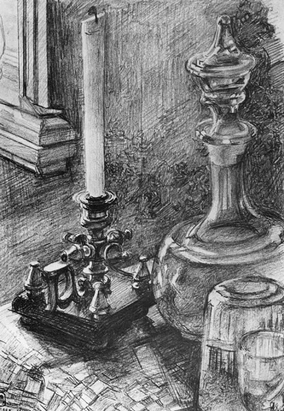 М А Врубель Натюрморт Подсвечник графин стакан 1905 Борис Михайлович - фото 177