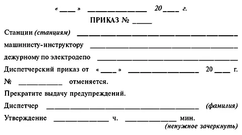 Приказ об отмене действия предупреждения передаётся поездным диспетчером во все - фото 25