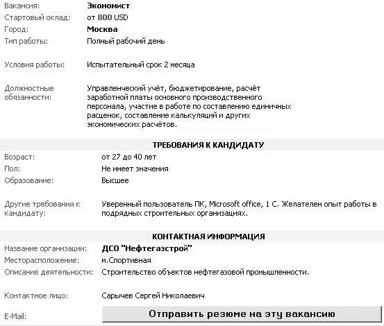 Рис 19 Вакансия экономиста Основной недостаток данной вакансии - фото 9