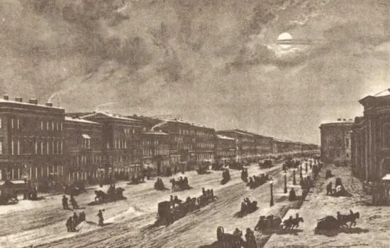 Невский проспект Зимний вечер Литография И Шарлеманя 1840е годы - фото 132