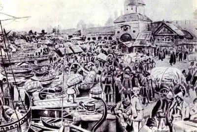 На пристани в Новгороде с картины К Лебедева Княжеский гонец на Руси - фото 34