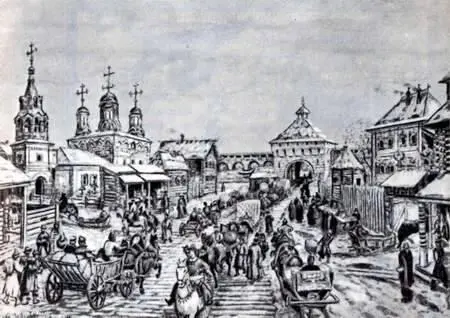 У Мясницких ворот Белого города в XVII в с картины А Васнецова Рига - фото 62