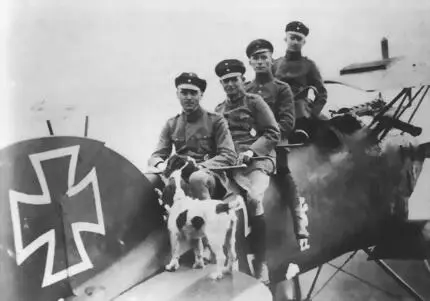 Четверо пилотов из Jasta 28 сидят на фюзеляже истребителя Albatros D III Слева - фото 79