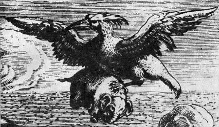 Старинный рисунок иллюстрирующий легенду о Синдбадемореходе птица Рух несет - фото 4