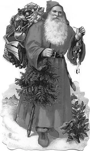 Английский Отец Рождества в длинной шубе с елкой и остролистом Вырезная - фото 29