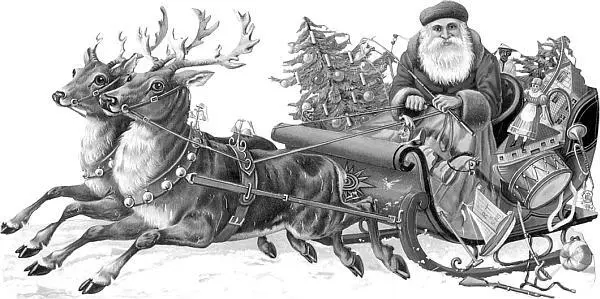 Европейский Санта второй половины XIX века едет на оленях Вырезная фигурка - фото 31