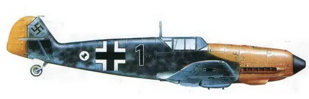 Me 109E4B из 2JLG 2 ноябрь 1940 года Камуфляж RLM 747565 желтые - фото 186