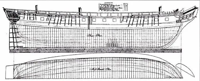 Чертеж корпуса фрегата Constitution Фрегаты Хамфриза имели большой размер в - фото 3