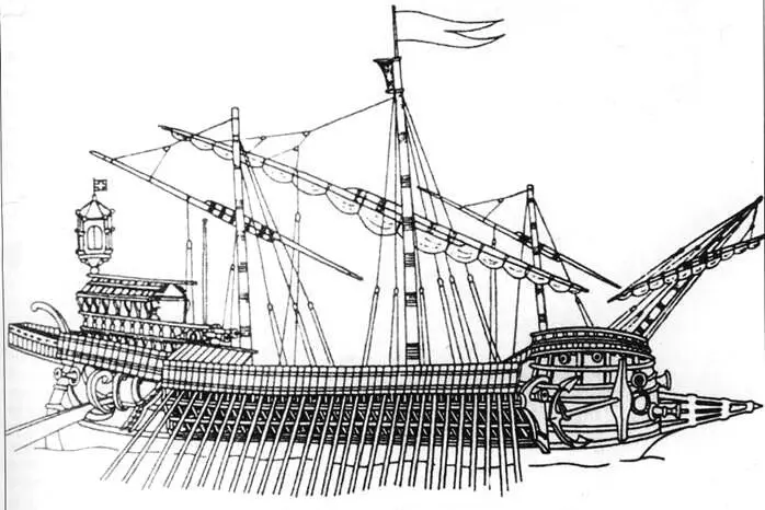 Испанский галеас реконструкция по картине Андреа Вичентино изображавшую - фото 18