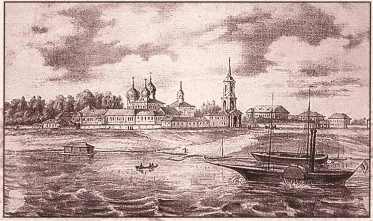 Вид Антониева монастыря в Великом Новгороде Литография 1860 г Битва - фото 91